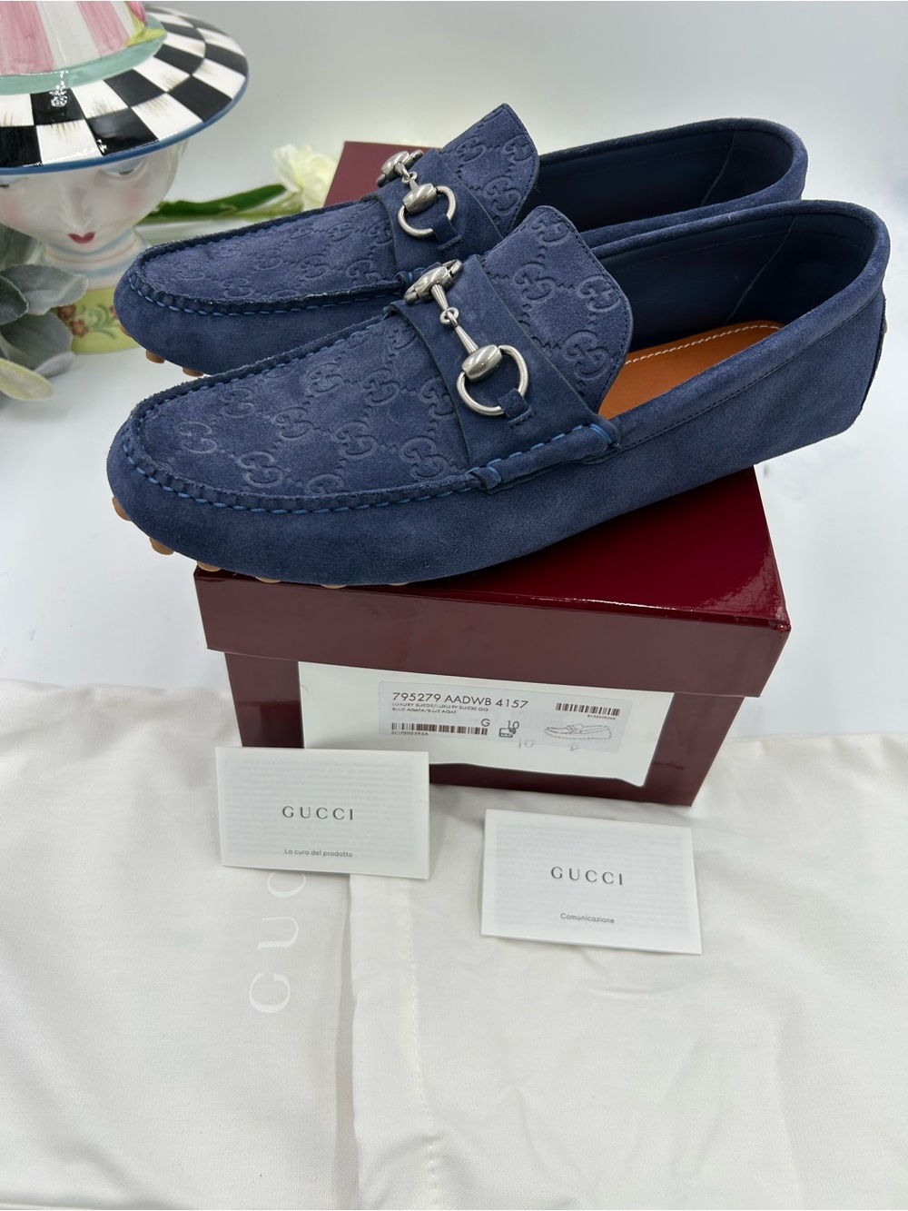 Men's Gucci GG embossed suede driver loafers size 10 fits 11 US made in Italy - Picture 5 of 13